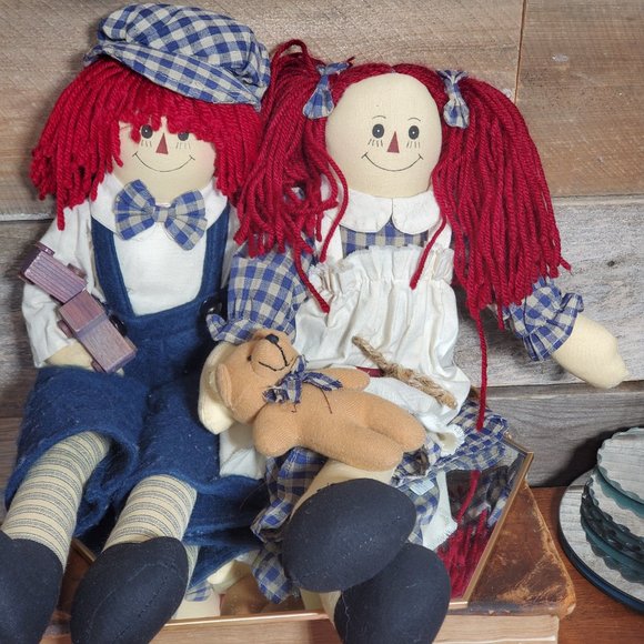 Raggedy Ann & Andy Shelf Sitting Raggedy Dolls  - Vintage Unicorn Industries - Picture 7 of 13